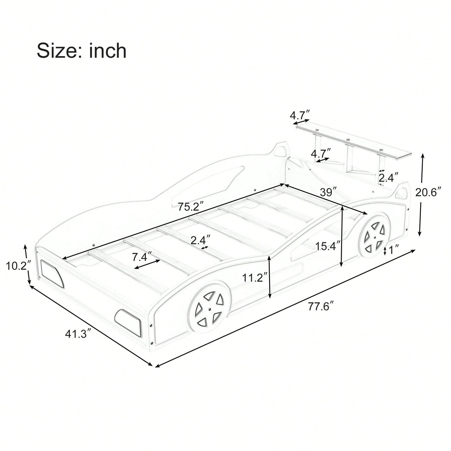Car-Shaped Twin Bed With Wheels - Colorful Wooden Race Car Design For Teens
