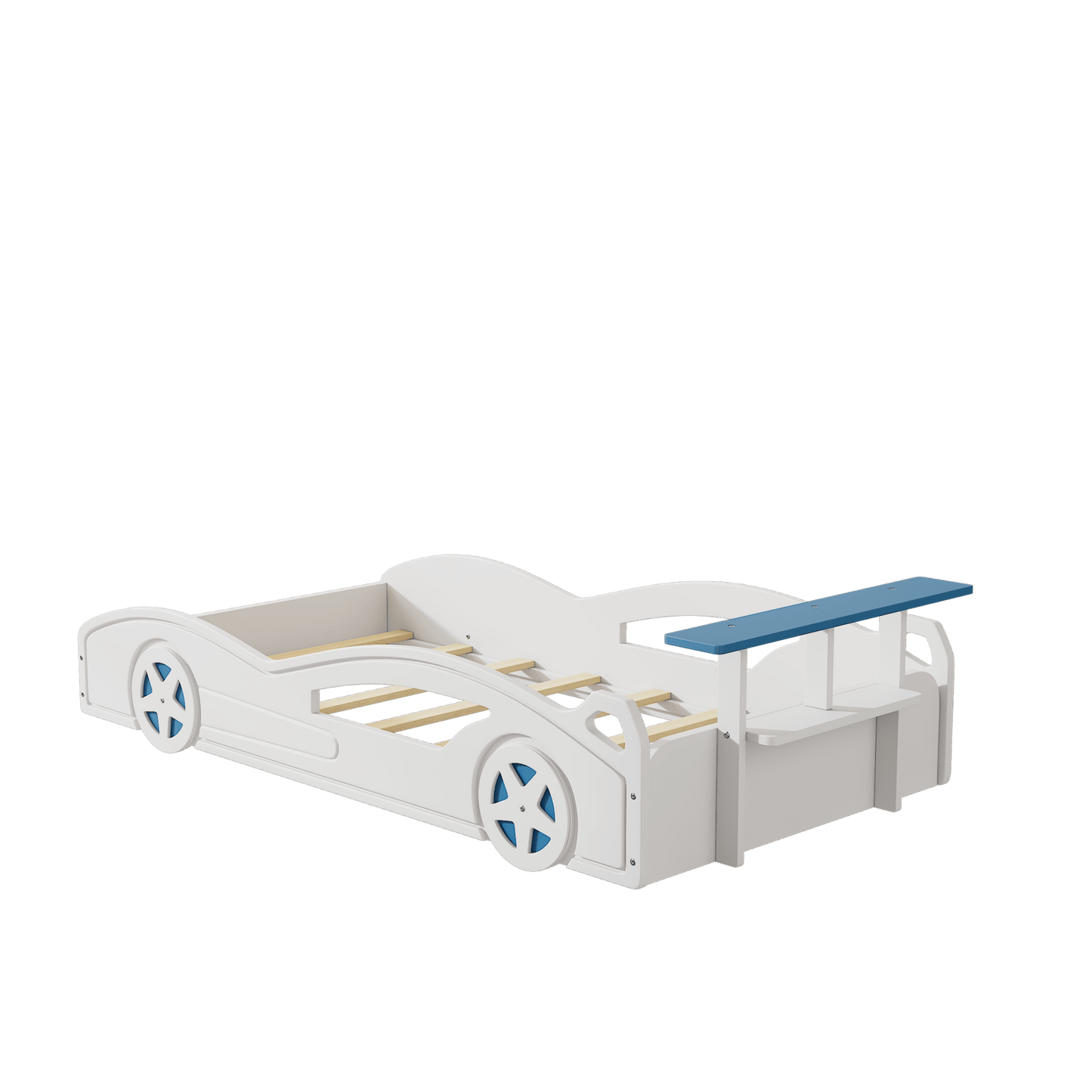 Car-Shaped Twin Bed With Wheels - Colorful Wooden Race Car Design For Teens