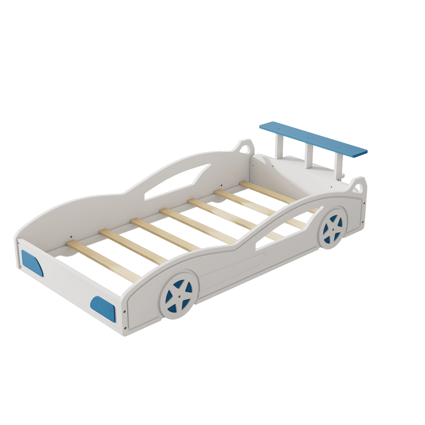 Car-Shaped Twin Bed With Wheels - Colorful Wooden Race Car Design For Teens
