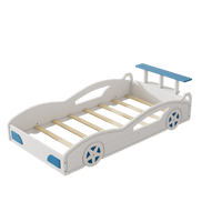 Car-Shaped Twin Bed With Wheels - Colorful Wooden Race Car Design For Teens