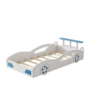 Car-Shaped Twin Bed With Wheels - Colorful Wooden Race Car Design For Teens