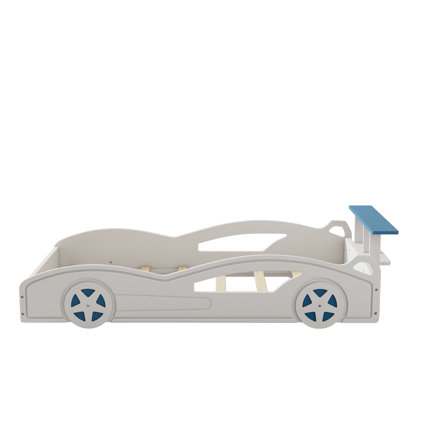 Car-Shaped Twin Bed With Wheels - Colorful Wooden Race Car Design For Teens