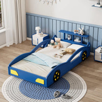 Car-Shaped Twin Bed With Wheels - Colorful Wooden Race Car Design For Teens