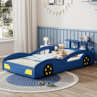 Car-Shaped Twin Bed With Wheels - Colorful Wooden Race Car Design For Teens