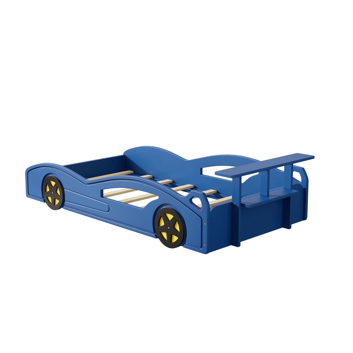 Car-Shaped Twin Bed With Wheels - Colorful Wooden Race Car Design For Teens