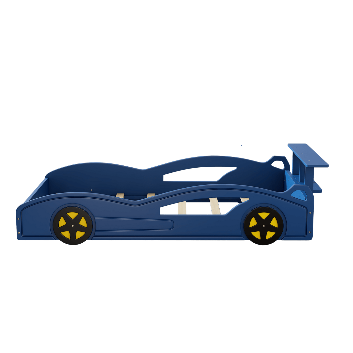 Car-Shaped Twin Bed With Wheels - Colorful Wooden Race Car Design For Teens