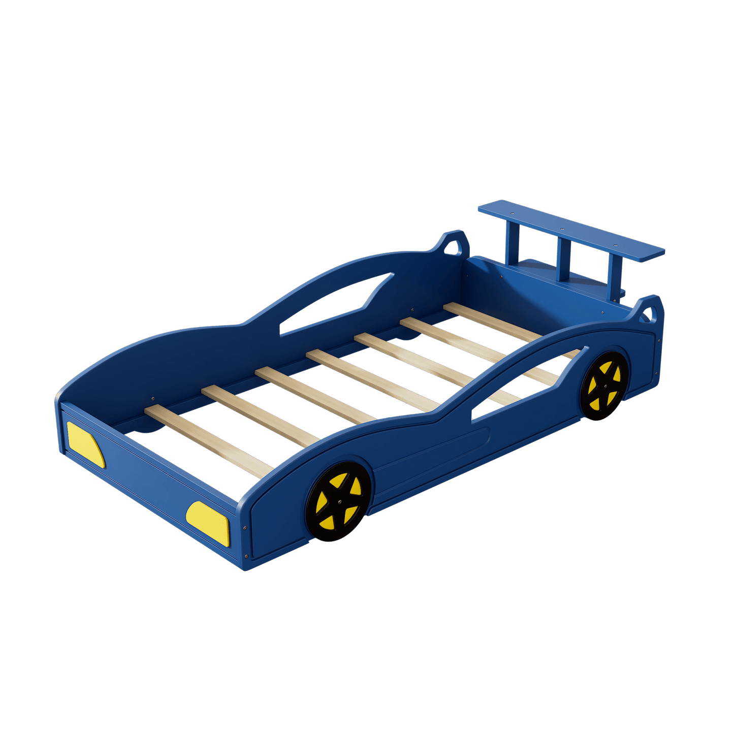 Car-Shaped Twin Bed With Wheels - Colorful Wooden Race Car Design For Teens