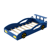 Car-Shaped Twin Bed With Wheels - Colorful Wooden Race Car Design For Teens