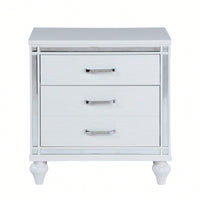 Elegant Sleek White Nightstand with Mirror Accents Stylish Two-Drawer Bedside Table with Hidden Storage and Crystal Pulls