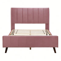 Elegant Full-Size Velvet Upholstered Platform Bed In Gray - Stylish Comfort For Any Bedroom