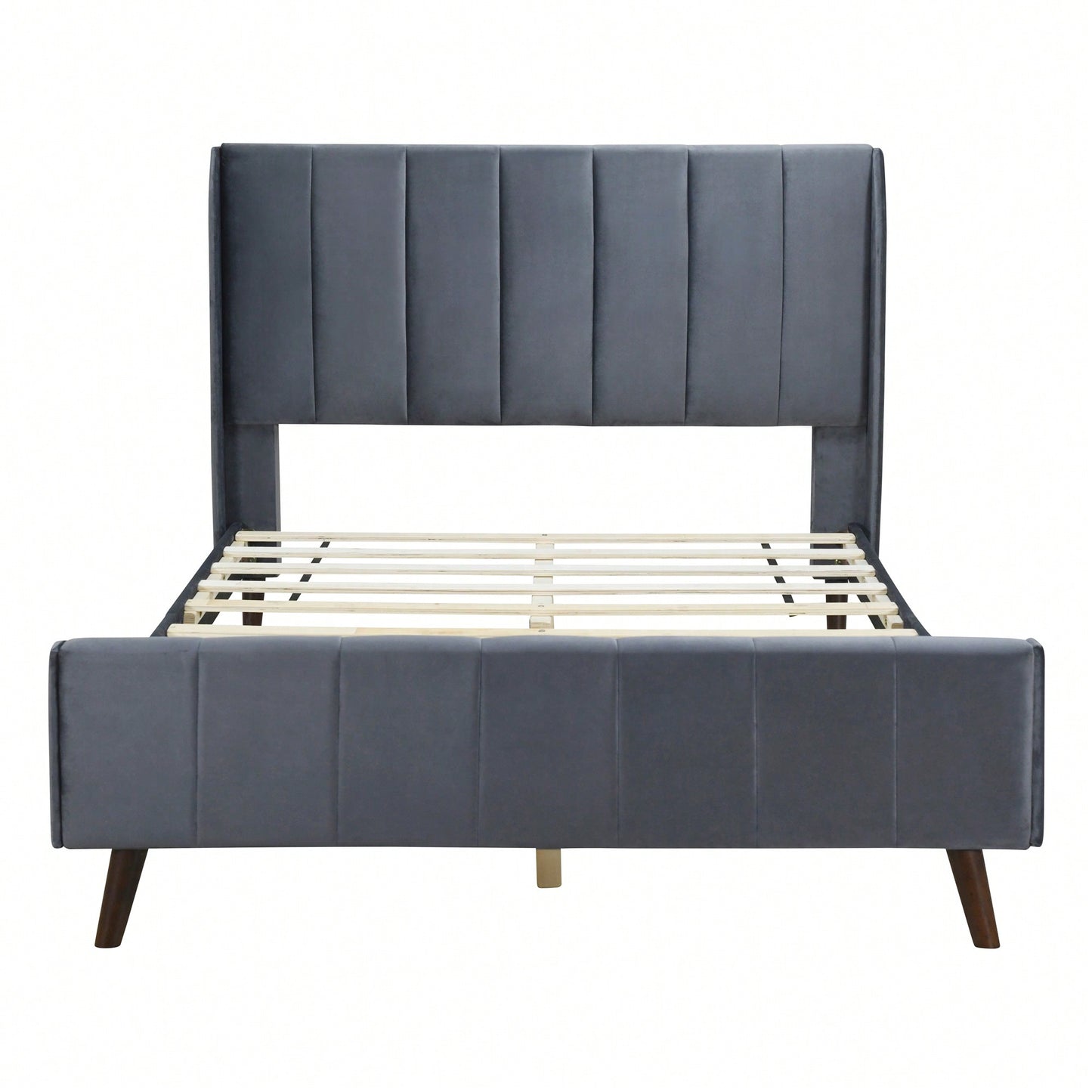 Elegant Full-Size Velvet Upholstered Platform Bed In Gray - Stylish Comfort For Any Bedroom