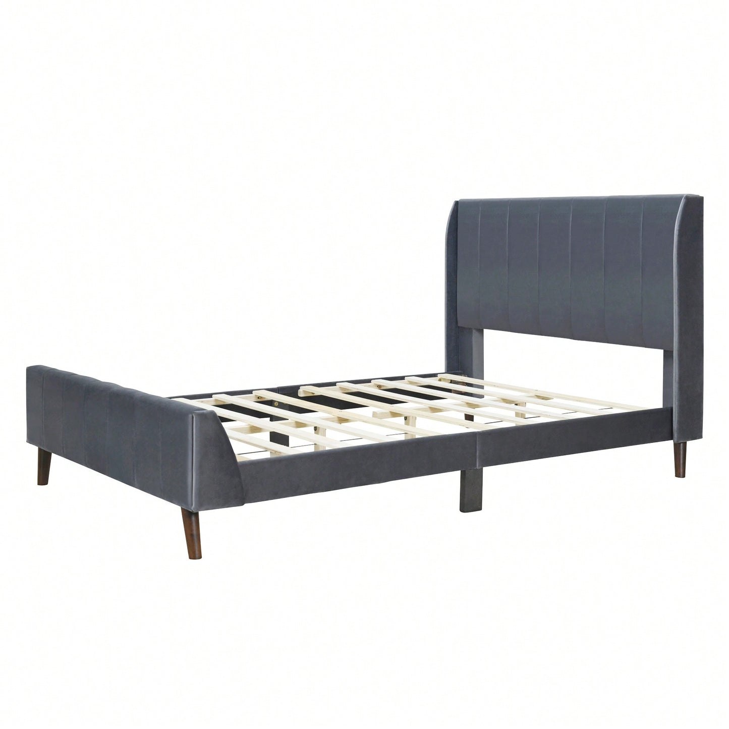 Elegant Full-Size Velvet Upholstered Platform Bed In Gray - Stylish Comfort For Any Bedroom