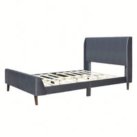 Elegant Full-Size Velvet Upholstered Platform Bed In Gray - Stylish Comfort For Any Bedroom