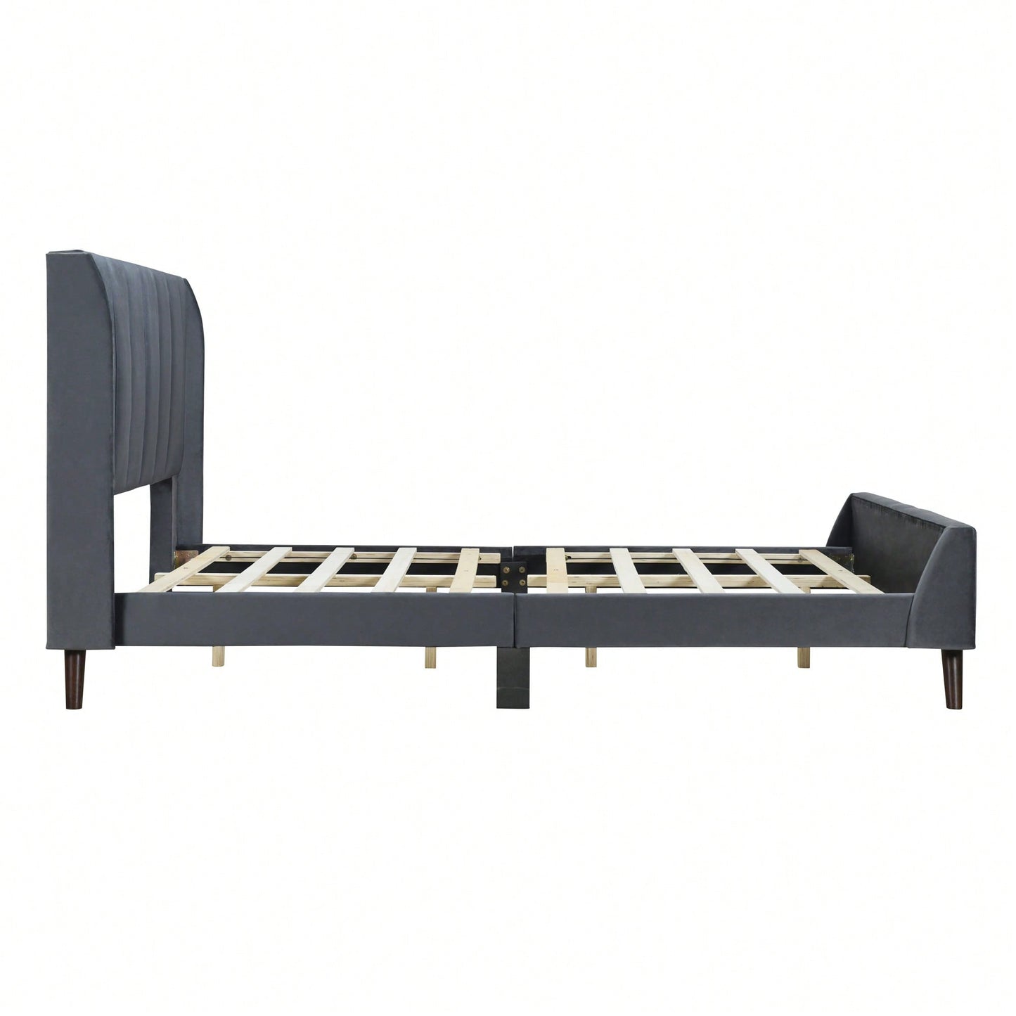Elegant Full-Size Velvet Upholstered Platform Bed In Gray - Stylish Comfort For Any Bedroom