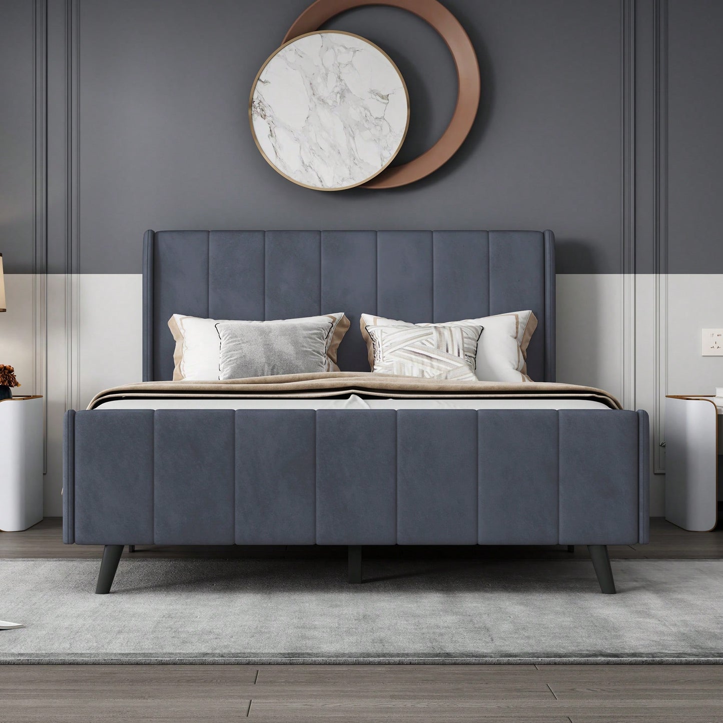 Elegant Full-Size Velvet Upholstered Platform Bed In Gray - Stylish Comfort For Any Bedroom