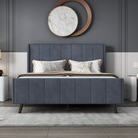 Elegant Full-Size Velvet Upholstered Platform Bed In Gray - Stylish Comfort For Any Bedroom