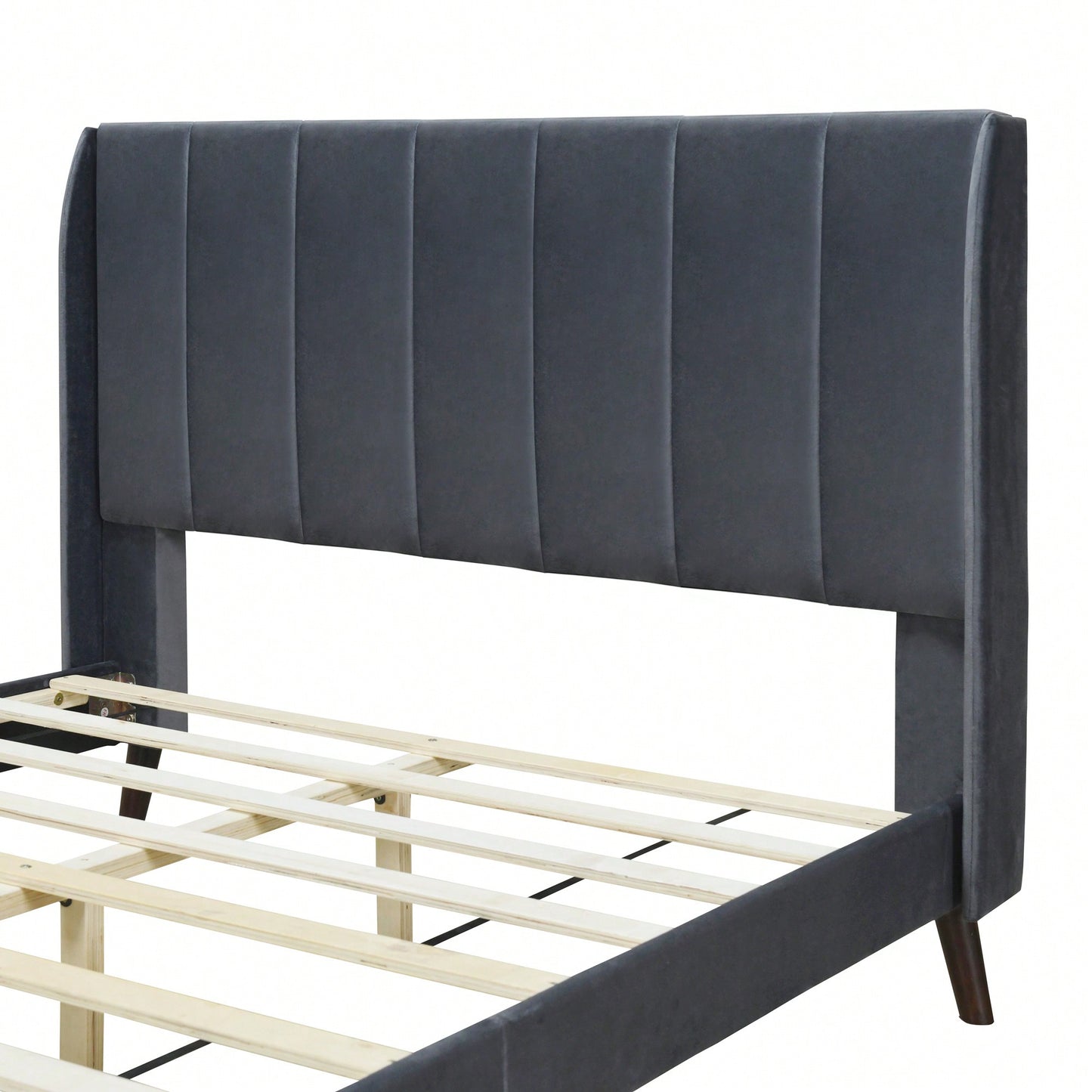 Elegant Full-Size Velvet Upholstered Platform Bed In Gray - Stylish Comfort For Any Bedroom
