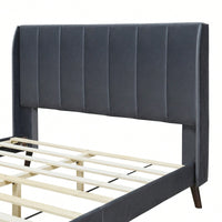 Elegant Full-Size Velvet Upholstered Platform Bed In Gray - Stylish Comfort For Any Bedroom