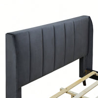 Elegant Full-Size Velvet Upholstered Platform Bed In Gray - Stylish Comfort For Any Bedroom