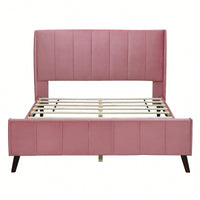 Elegant Beige Velvet Queen Size Upholstered Platform Bed For Luxurious Bedroom Decor