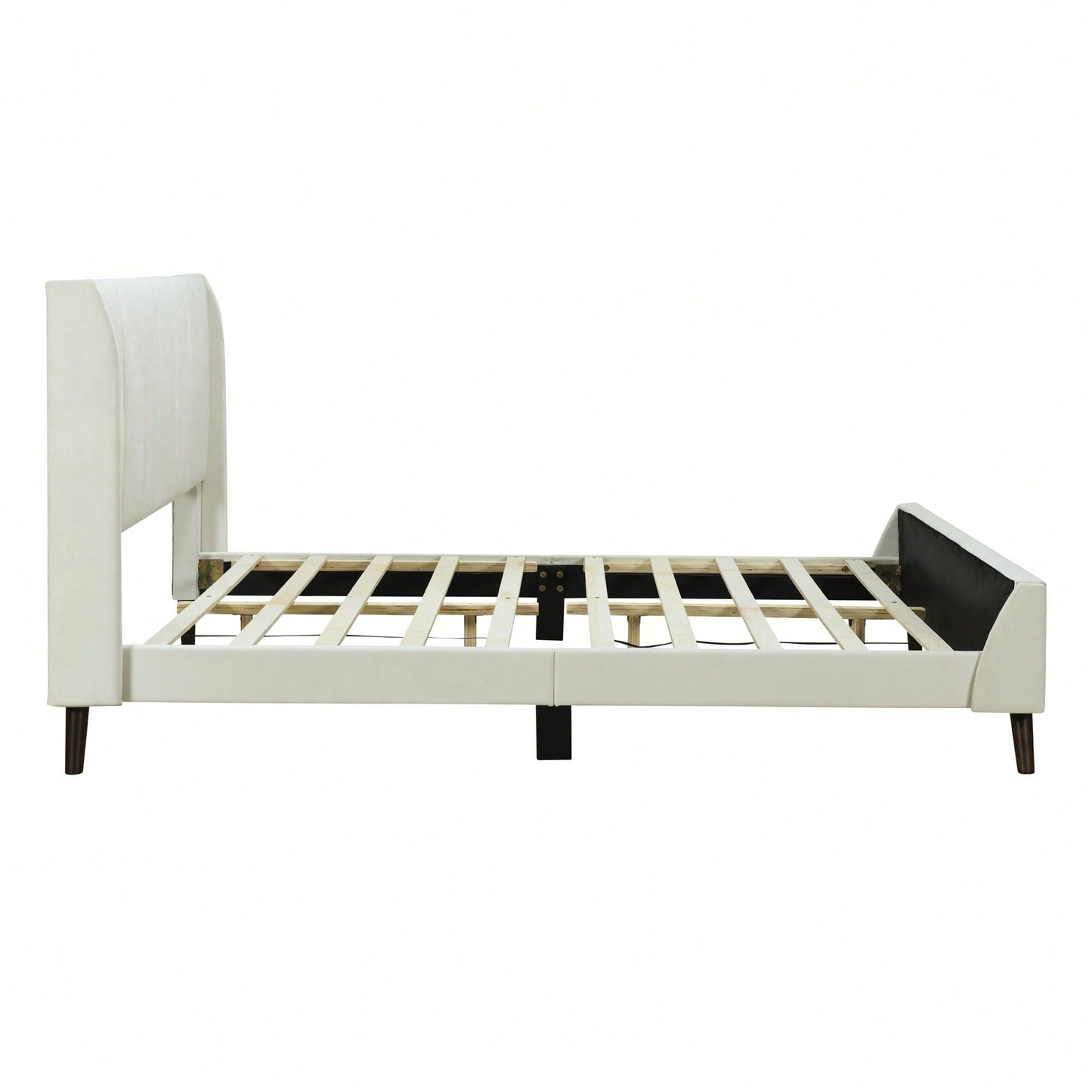 Elegant Beige Velvet Queen Size Upholstered Platform Bed For Luxurious Bedroom Decor