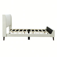 Elegant Beige Velvet Queen Size Upholstered Platform Bed For Luxurious Bedroom Decor