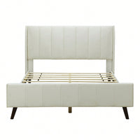 Elegant Beige Velvet Queen Size Upholstered Platform Bed For Luxurious Bedroom Decor