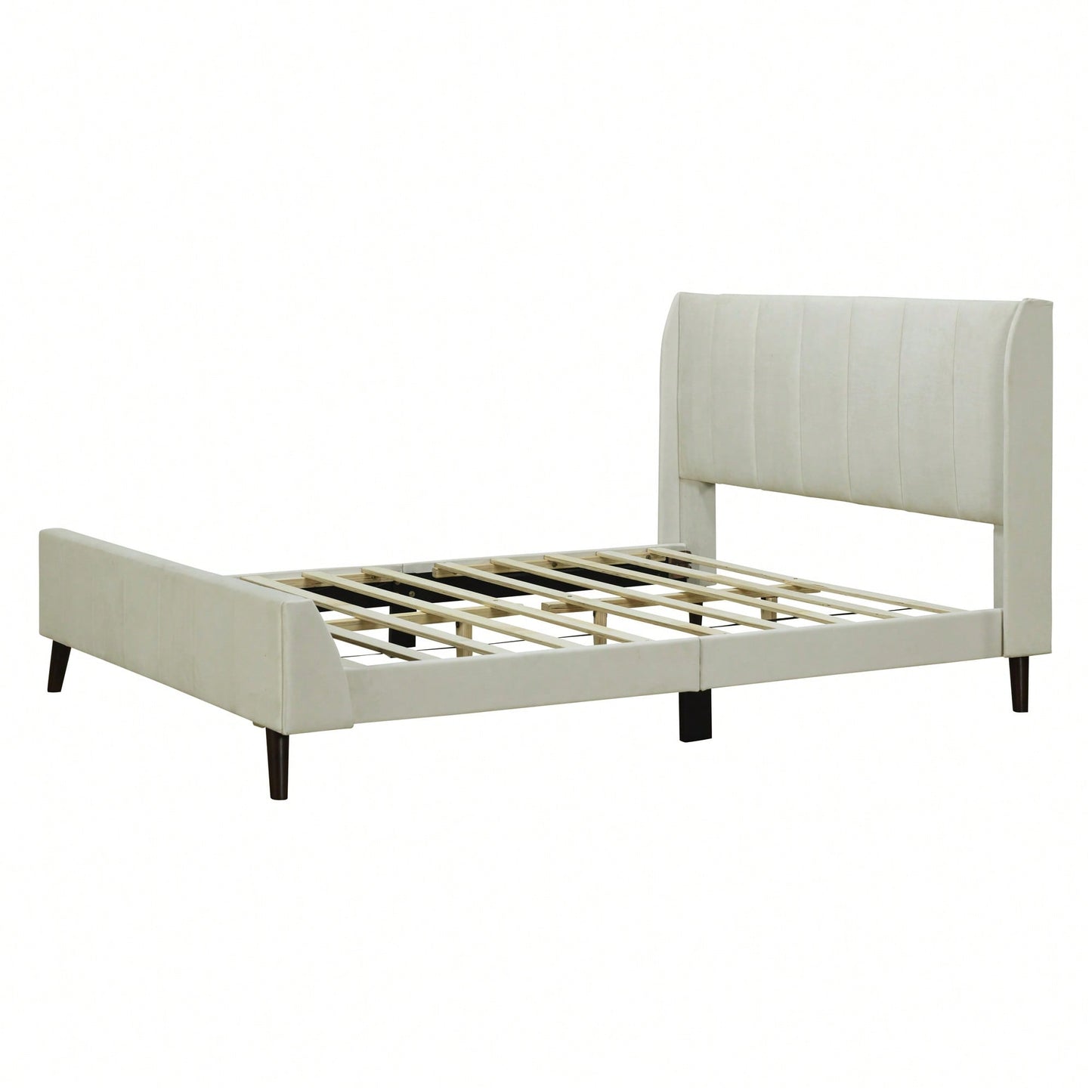Elegant Beige Velvet Queen Size Upholstered Platform Bed For Luxurious Bedroom Decor