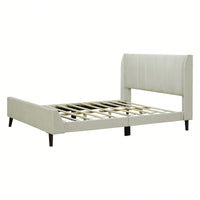 Elegant Beige Velvet Queen Size Upholstered Platform Bed For Luxurious Bedroom Decor