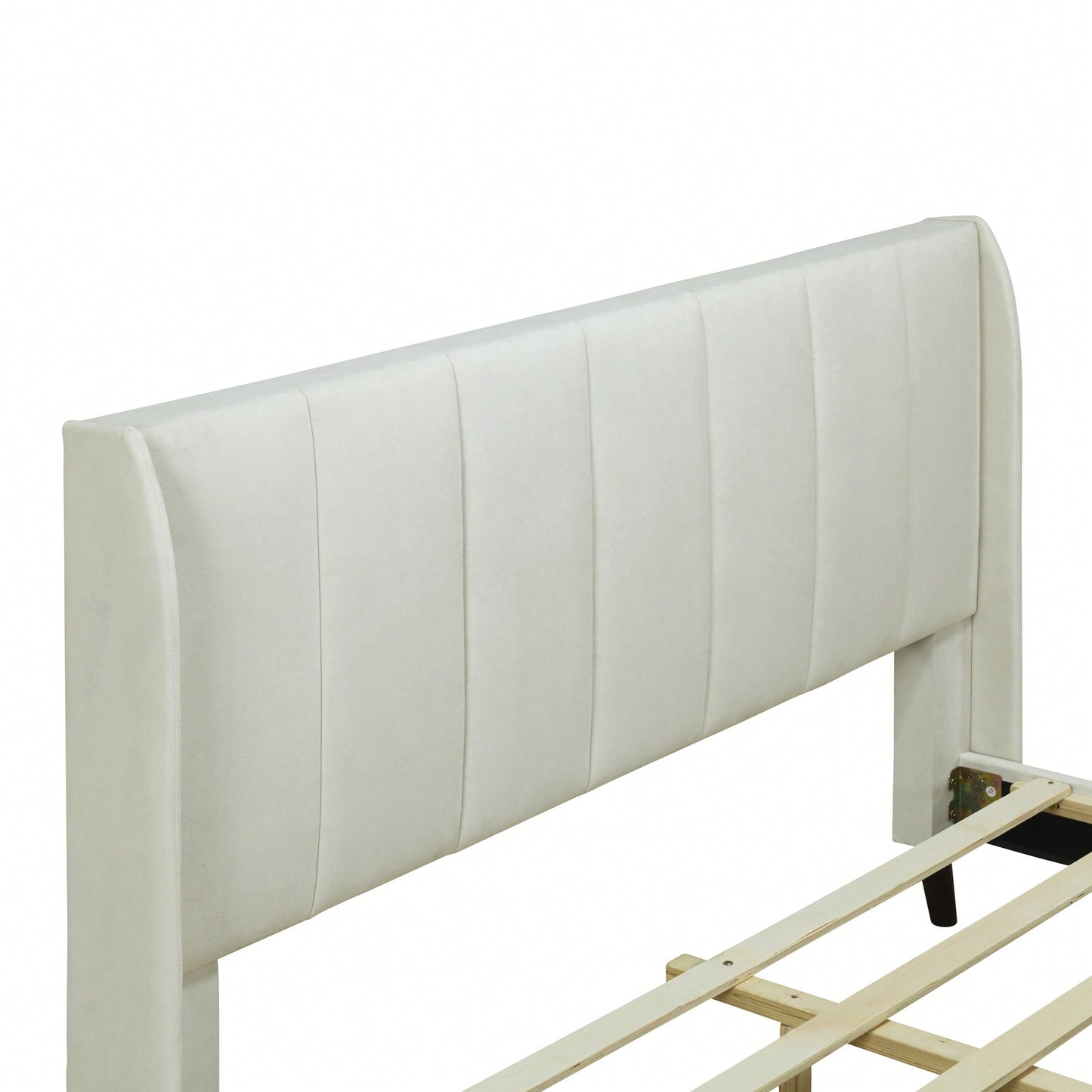 Elegant Beige Velvet Queen Size Upholstered Platform Bed For Luxurious Bedroom Decor