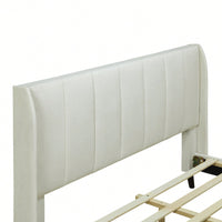 Elegant Beige Velvet Queen Size Upholstered Platform Bed For Luxurious Bedroom Decor