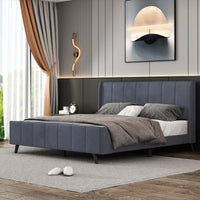 Elegant Beige Velvet Queen Size Upholstered Platform Bed For Luxurious Bedroom Decor