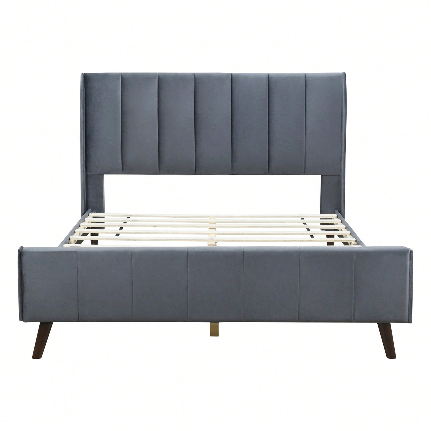 Elegant Beige Velvet Queen Size Upholstered Platform Bed For Luxurious Bedroom Decor
