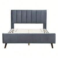 Elegant Beige Velvet Queen Size Upholstered Platform Bed For Luxurious Bedroom Decor