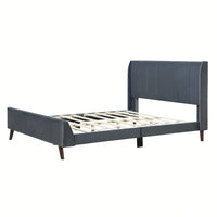 Elegant Beige Velvet Queen Size Upholstered Platform Bed For Luxurious Bedroom Decor