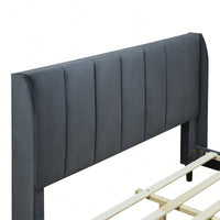 Elegant Beige Velvet Queen Size Upholstered Platform Bed For Luxurious Bedroom Decor