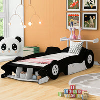 Racing-Inspired Twin Size Platform Bed With Wheels - Sleek Black Design