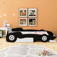 Racing-Inspired Twin Size Platform Bed With Wheels - Sleek Black Design