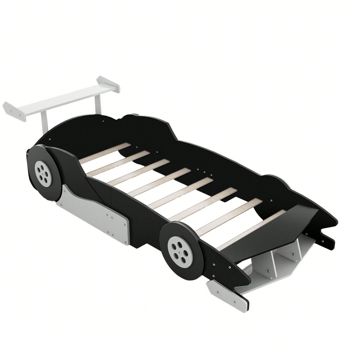 Racing-Inspired Twin Size Platform Bed With Wheels - Sleek Black Design