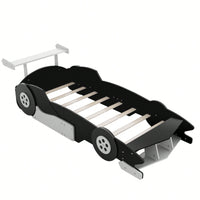 Racing-Inspired Twin Size Platform Bed With Wheels - Sleek Black Design