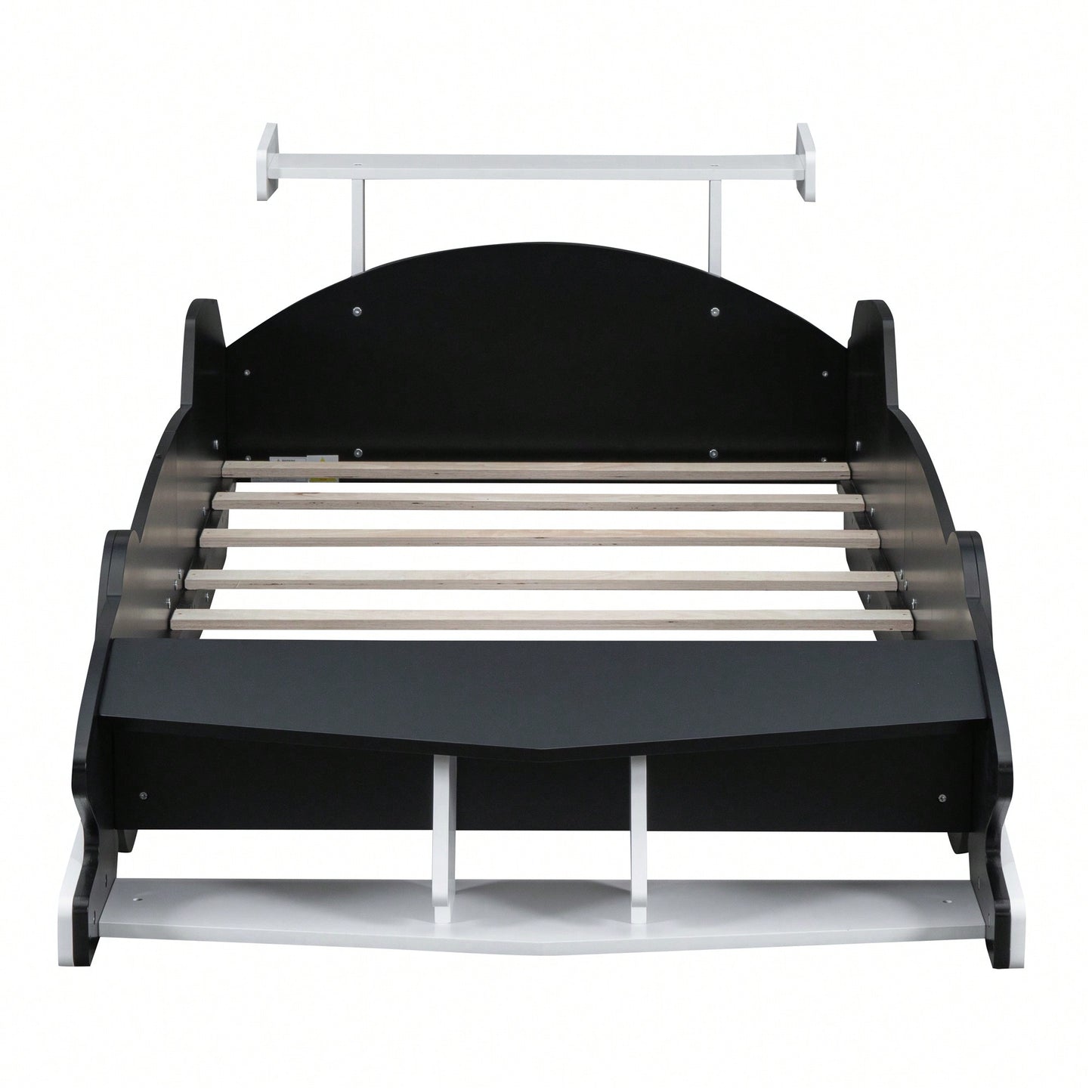 Racing-Inspired Twin Size Platform Bed With Wheels - Sleek Black Design