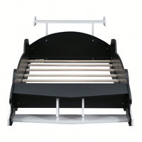 Racing-Inspired Twin Size Platform Bed With Wheels - Sleek Black Design
