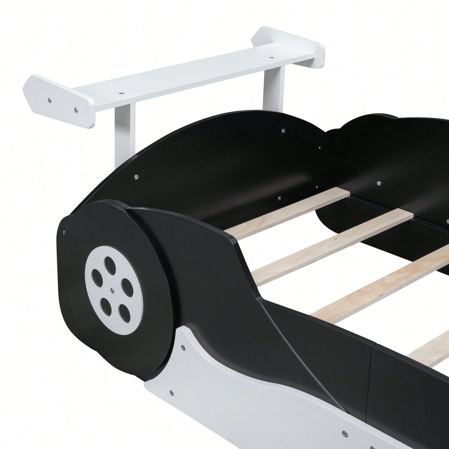 Racing-Inspired Twin Size Platform Bed With Wheels - Sleek Black Design