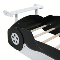 Racing-Inspired Twin Size Platform Bed With Wheels - Sleek Black Design