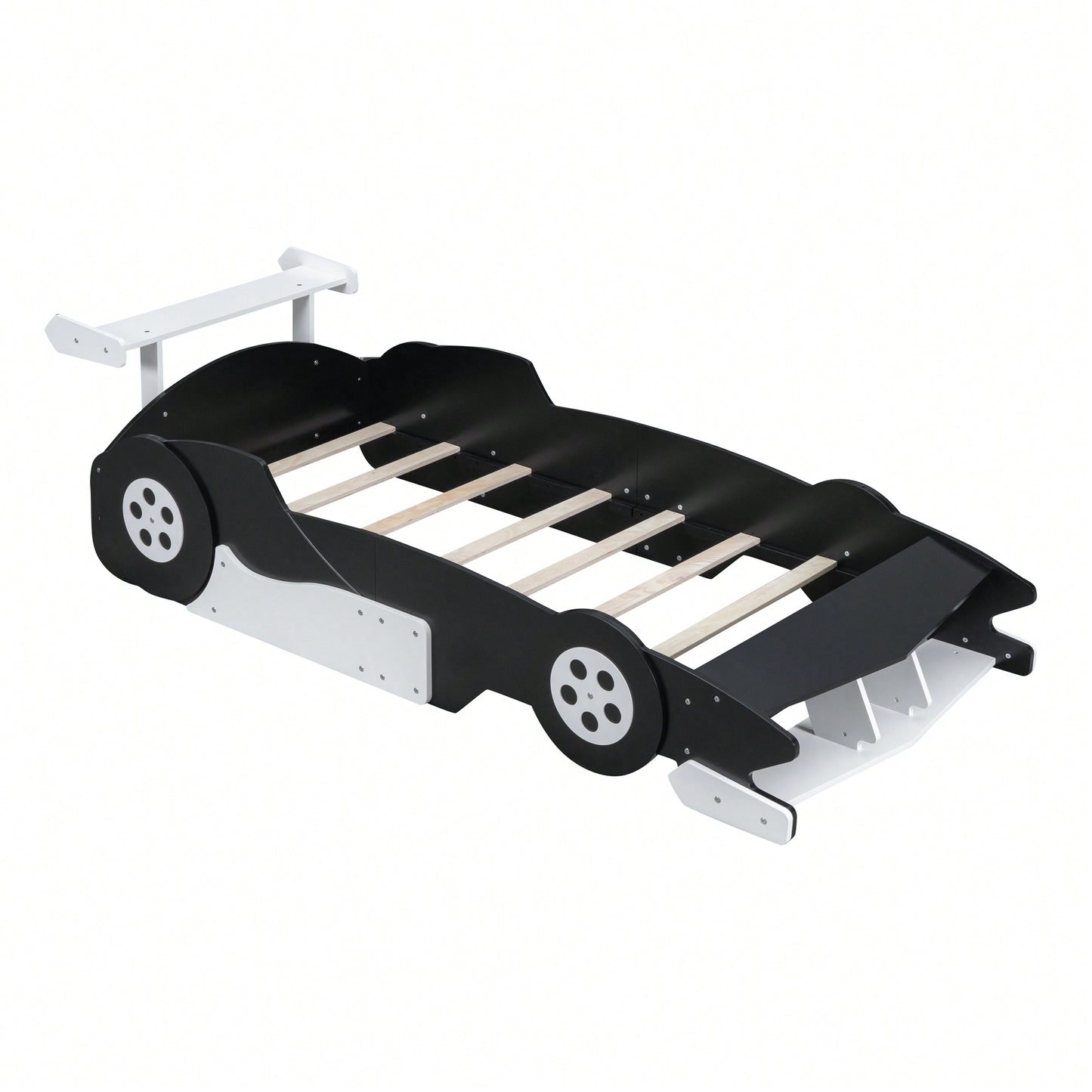 Racing-Inspired Twin Size Platform Bed With Wheels - Sleek Black Design