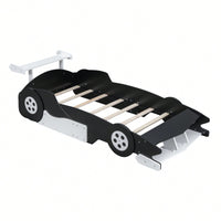Racing-Inspired Twin Size Platform Bed With Wheels - Sleek Black Design