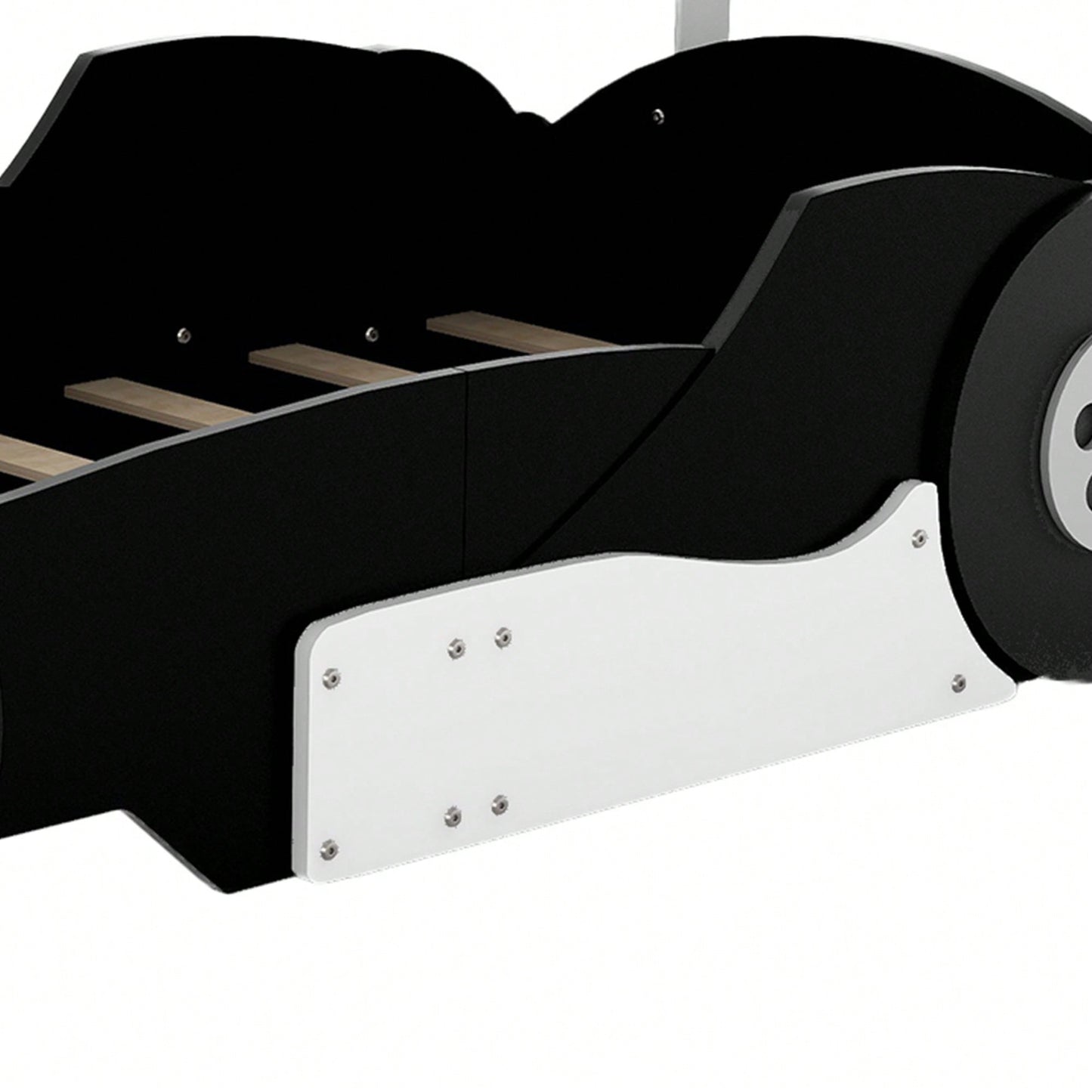 Racing-Inspired Twin Size Platform Bed With Wheels - Sleek Black Design