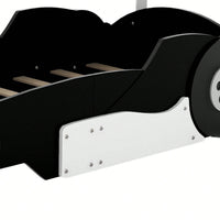 Racing-Inspired Twin Size Platform Bed With Wheels - Sleek Black Design