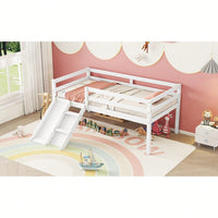 Versatile Low Loft Bed With Fun Slide, Ladder Access & Safety Guardrails - Grey Finish, No Box Spring Required