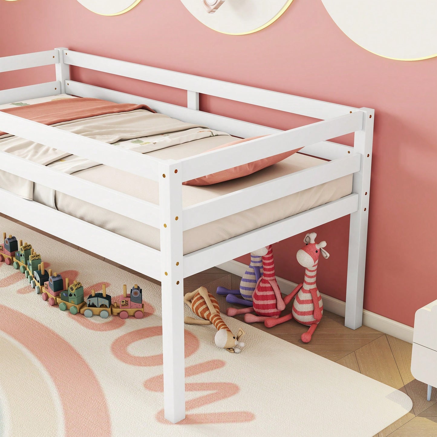 Versatile Low Loft Bed With Fun Slide, Ladder Access & Safety Guardrails - Grey Finish, No Box Spring Required